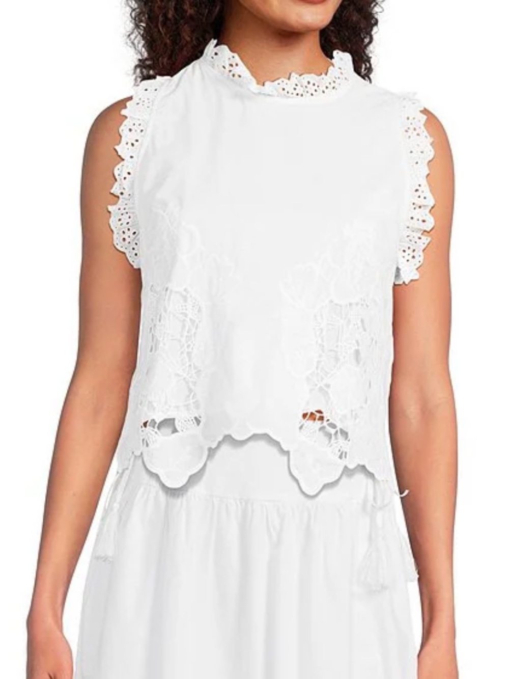 J.MarieWomen's White Lace Eyelet Sleeveless Top